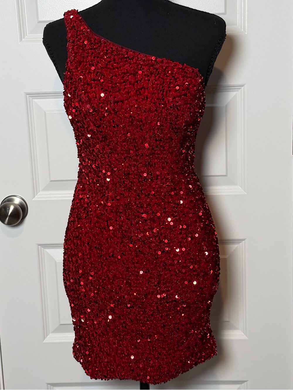 Sherri Hill Red One Shoulder Sequin Cocktail Homecoming Dress Size 00